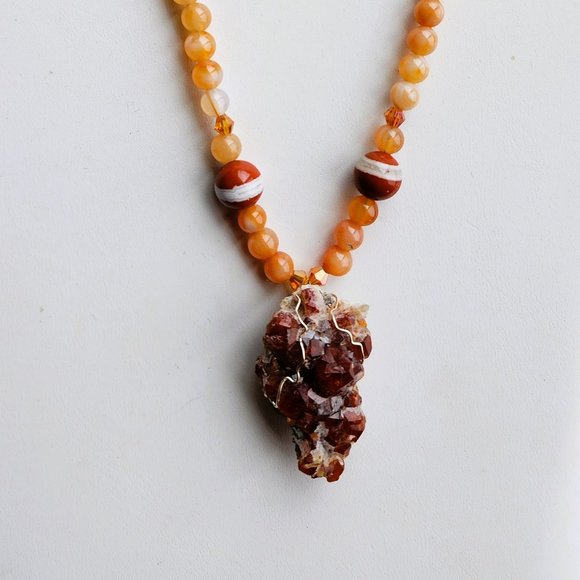 One of Kind Necklace Spessartine Garnet, Vintage-Made Carnelian - Picture 3 of 5